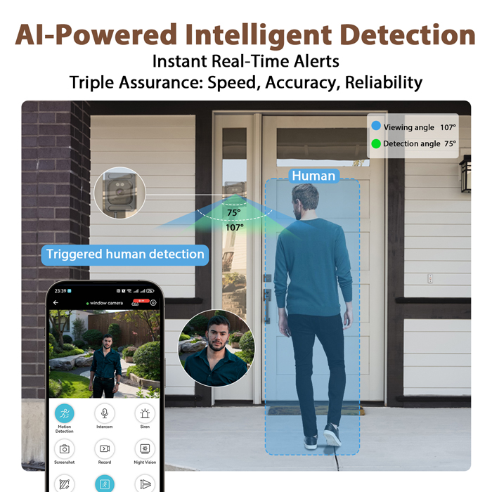 New Arrival 2K HD Dual Lens WiFi Smart Window Camera Night Vision 180 Wide Angle Memory Card Storage K2W
