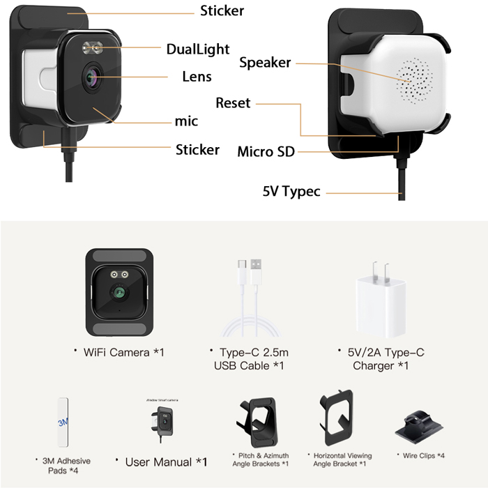 New Arrival 2K HD Dual Lens WiFi Smart Window Camera Night Vision 180 Wide Angle Memory Card Storage K2W